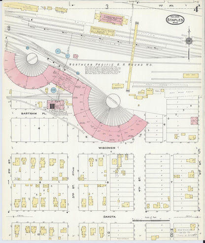 Sanborn Fire Insurance Map from Staples, Todd County, Minnesota (1909), Sheet #0004 - Complete Map Set gallery image, historic Sanborn map, vintage wall art, Minnesota Minnesota