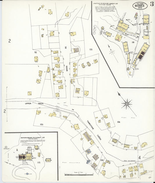 Sanborn Fire Insurance Map from Bisbee, Cochise County, Arizona (1908), Sheet #0003 - Historic Sanborn Fire Insurance Map Print, vintage old map wall art, antique decor, genealogy gift, Arizona Arizona map