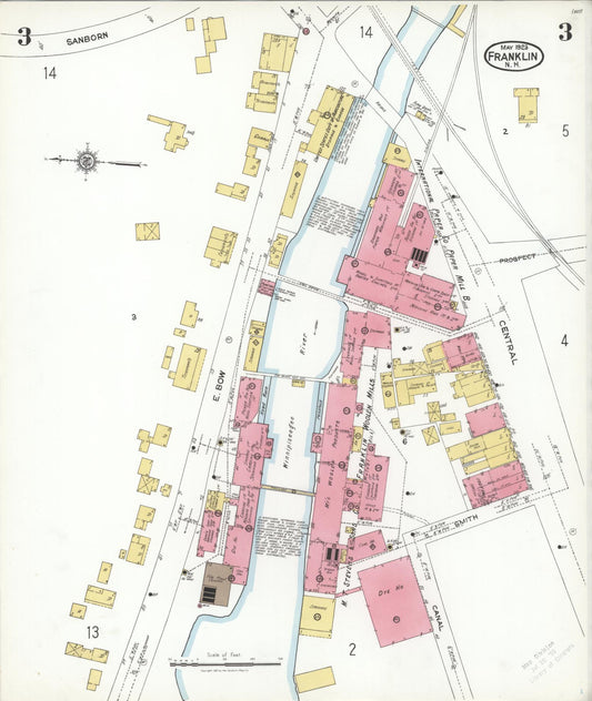Sanborn Fire Insurance Map from Franklin, Merrimack County, New Hampshire (1923), Sheet #0003 - Historic Sanborn Fire Insurance Map Print, vintage old map wall art, antique decor, genealogy gift, New Hampshire New Hampshire map