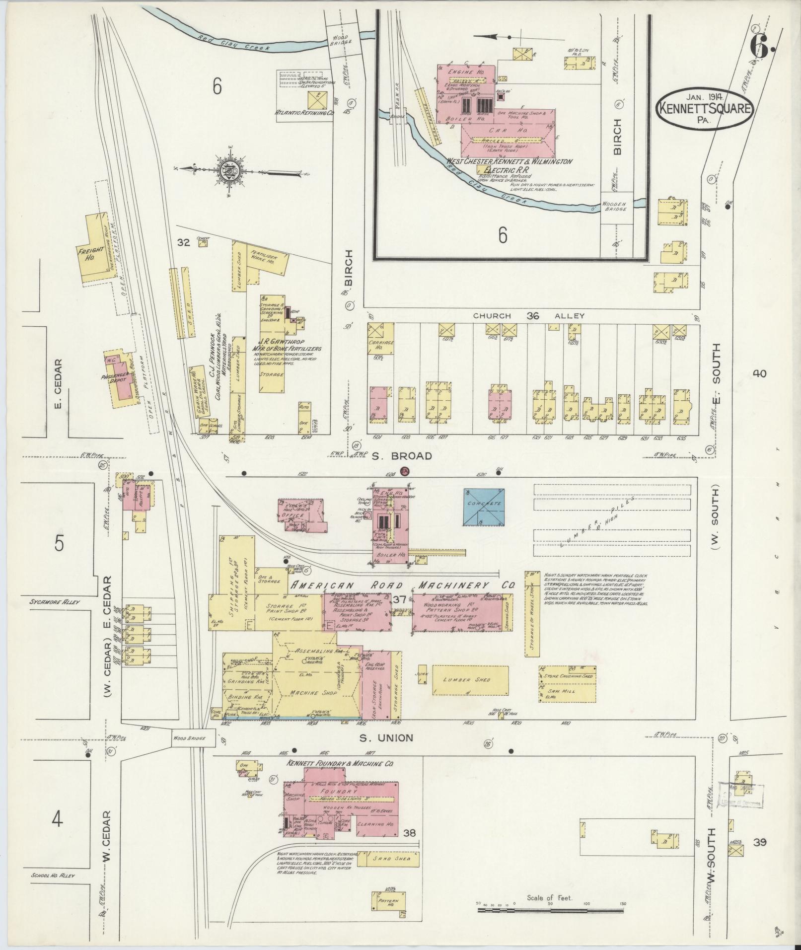 Sanborn Fire Insurance Map from Kennett Square, Chester County, Pennsylvania (1914), Sheet #0006 - Historic Sanborn Fire Insurance Map Print, vintage old map wall art, antique decor, genealogy gift, Pennsylvania Pennsylvania map