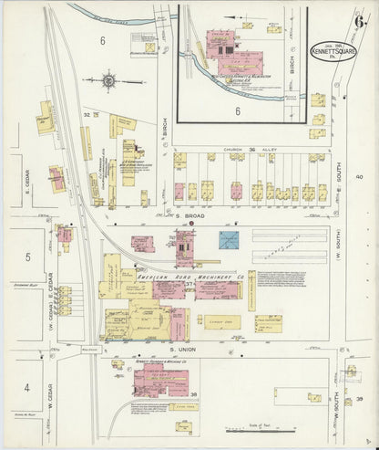 Sanborn Fire Insurance Map from Kennett Square, Chester County, Pennsylvania (1914), Sheet #0006 - Historic Sanborn Fire Insurance Map Print, vintage old map wall art, antique decor, genealogy gift, Pennsylvania Pennsylvania map