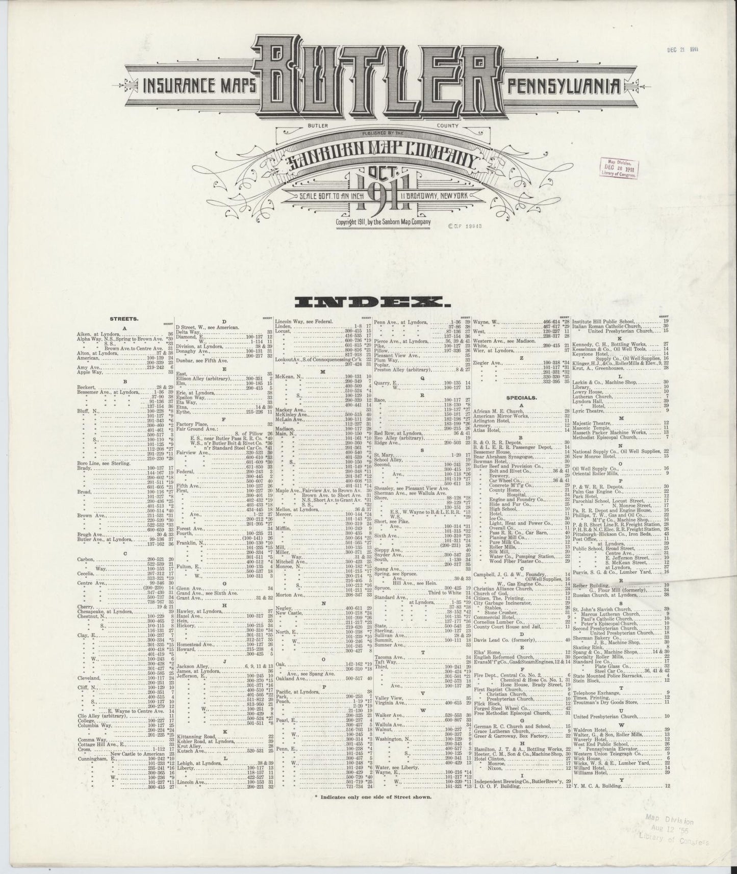 Sanborn Fire Insurance Map from Butler, Butler County, Pennsylvania (1911), Sheet #0001 - Historic Sanborn Fire Insurance Map Print, vintage old map wall art, antique decor, genealogy gift, Pennsylvania Pennsylvania map