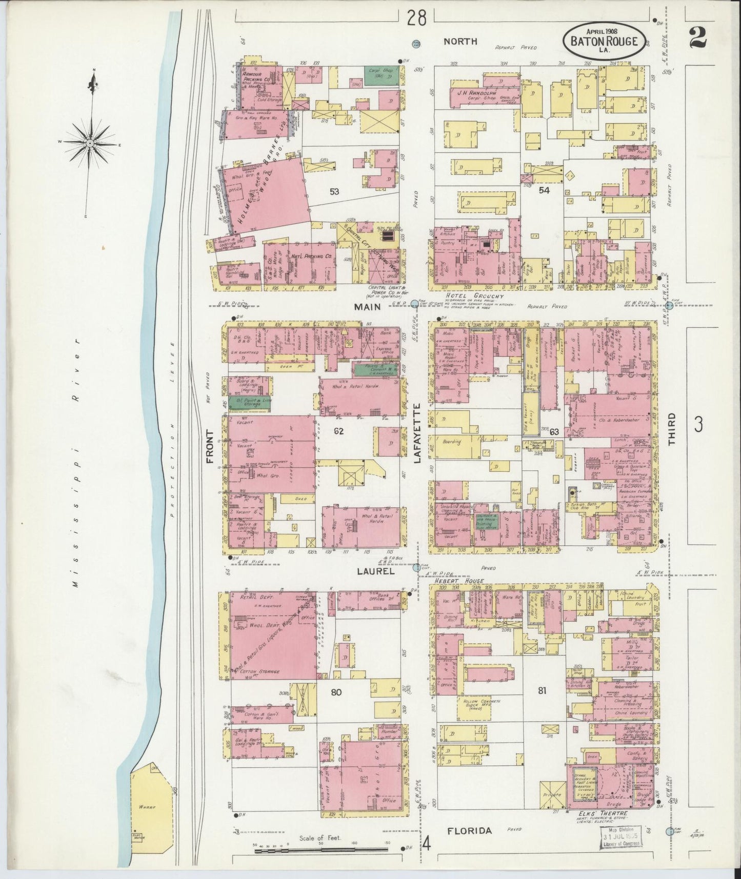 Sanborn Fire Insurance Map from Baton Rouge, East Baton Rouge Parish, Louisiana (1908), Sheet #0002 - Complete Map Set gallery image, historic Sanborn map, vintage wall art, Louisiana Louisiana