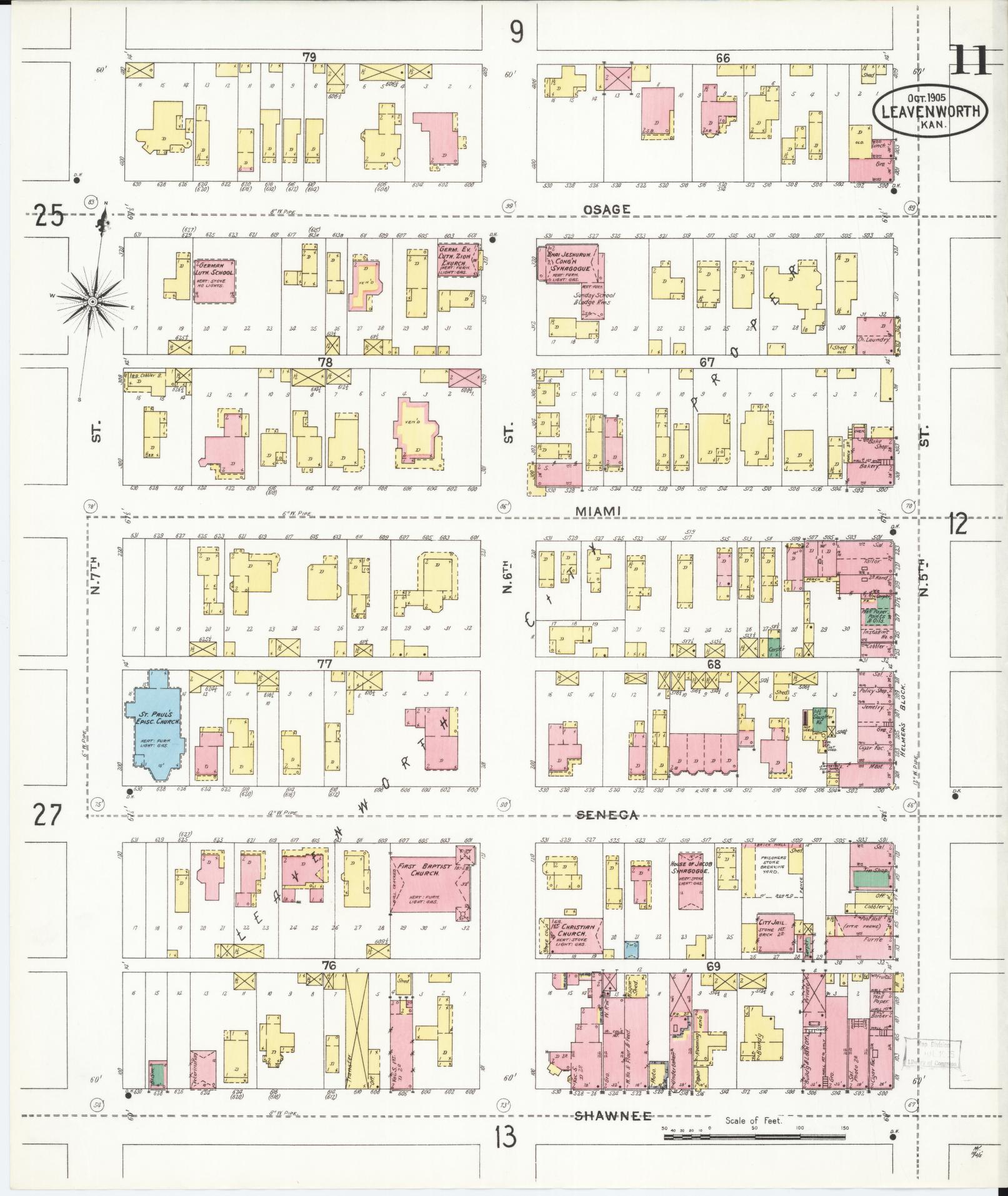 Sanborn Fire Insurance Map from Leavenworth, Leavenworth County, Kansas (1905), Sheet #0012 - Historic Sanborn Fire Insurance Map Print, vintage old map wall art, antique decor, genealogy gift, Kansas Kansas map