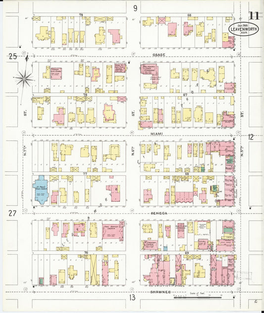 Sanborn Fire Insurance Map from Leavenworth, Leavenworth County, Kansas (1905), Sheet #0012 - Historic Sanborn Fire Insurance Map Print, vintage old map wall art, antique decor, genealogy gift, Kansas Kansas map