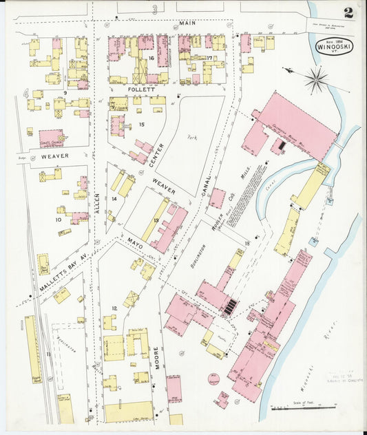Sanborn Fire Insurance Map from Winooski, Chittenden County, Vermont (1894), Sheet #0002 - Historic Sanborn Fire Insurance Map Print, vintage old map wall art, antique decor, genealogy gift, Vermont Vermont map