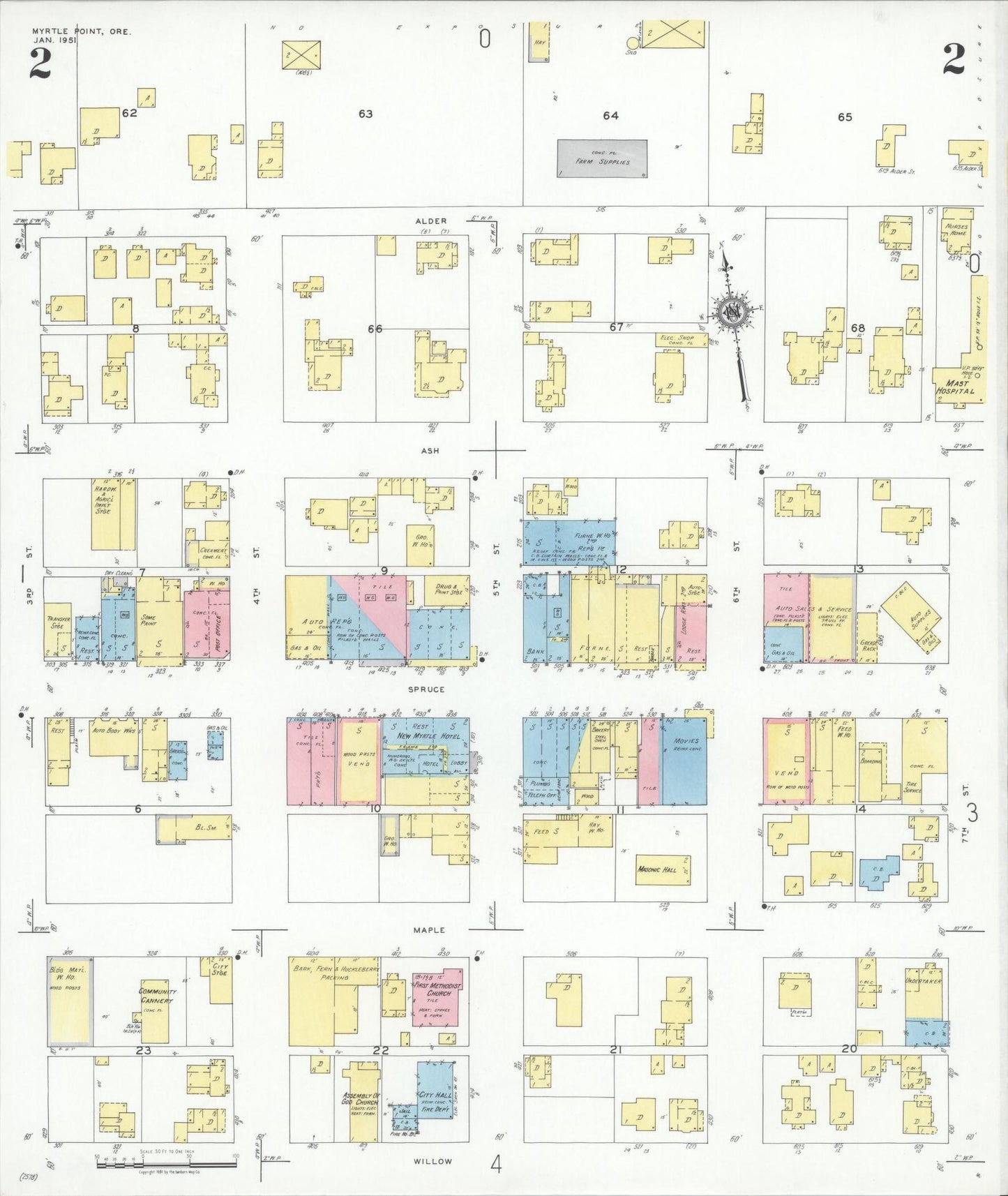 Sanborn Fire Insurance Map from Myrtle Point, Coos County, Oregon (1951), Sheet #0002 - Complete Map Set gallery image, historic Sanborn map, vintage wall art, Oregon Oregon