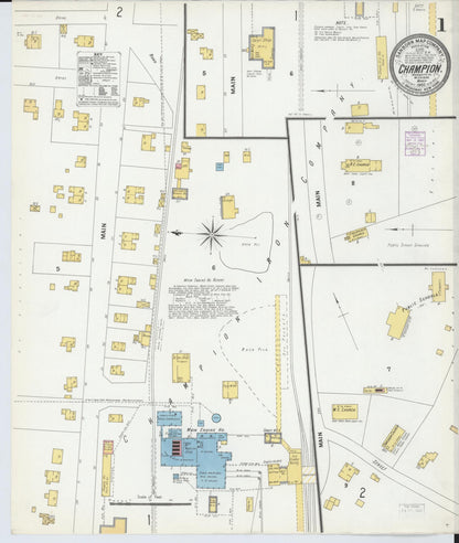 Sanborn Fire Insurance Map from Champion, Marquette County, Michigan (1902), Sheet #0001 - Complete Map Set gallery image, historic Sanborn map, vintage wall art, Michigan Michigan