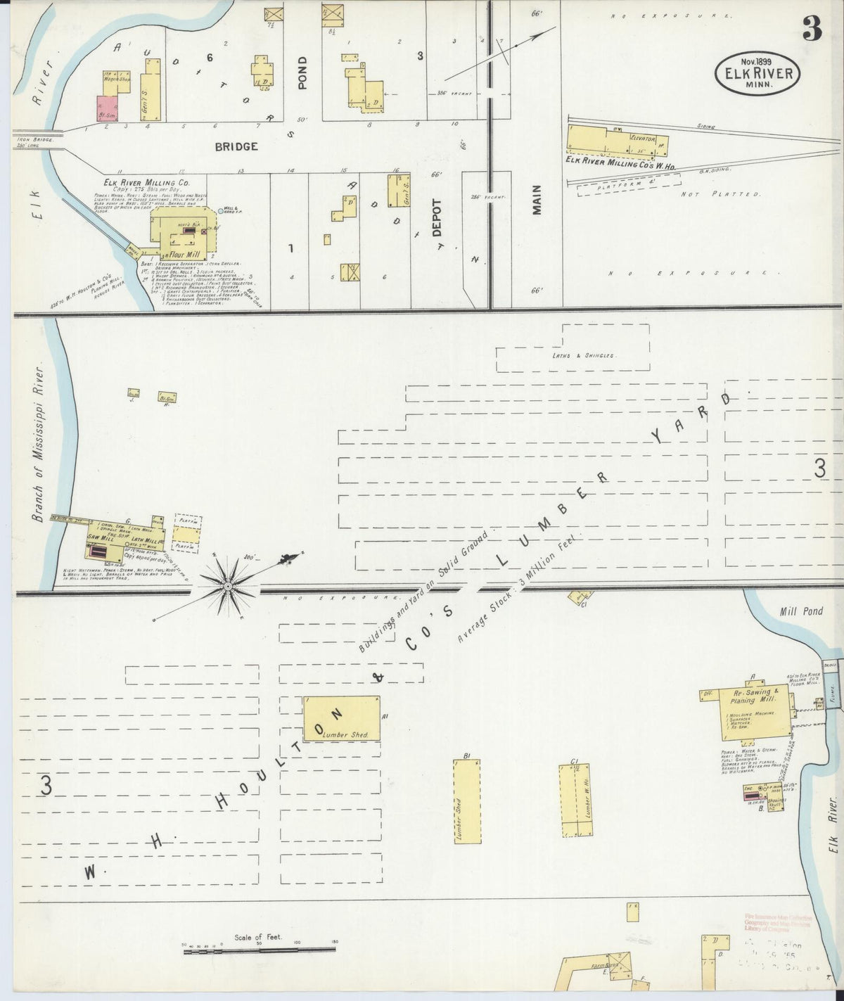 Sanborn Fire Insurance Map from Elk River, Sherburne County, Minnesota (1899), Sheet #0003 - Historic Sanborn Fire Insurance Map Print, vintage old map wall art, antique decor, genealogy gift, Minnesota Minnesota map