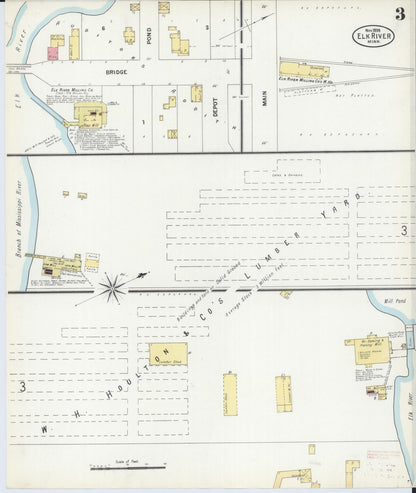 Sanborn Fire Insurance Map from Elk River, Sherburne County, Minnesota (1899), Sheet #0003 - Historic Sanborn Fire Insurance Map Print, vintage old map wall art, antique decor, genealogy gift, Minnesota Minnesota map