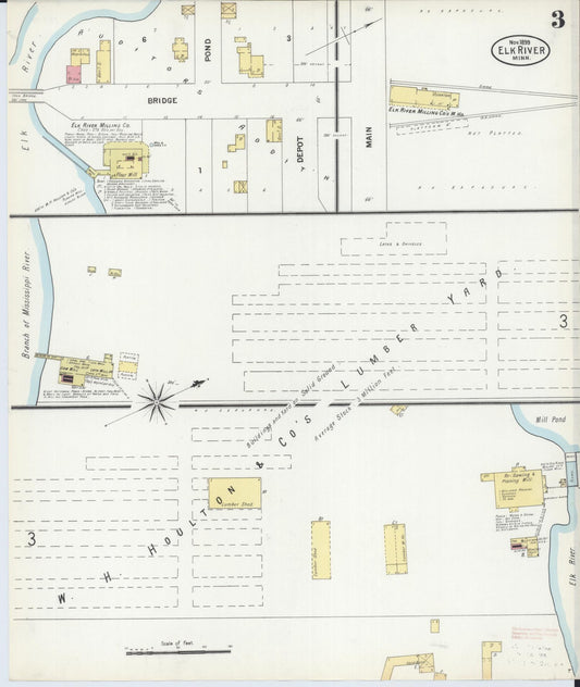 Sanborn Fire Insurance Map from Elk River, Sherburne County, Minnesota (1899), Sheet #0003 - Historic Sanborn Fire Insurance Map Print, vintage old map wall art, antique decor, genealogy gift, Minnesota Minnesota map