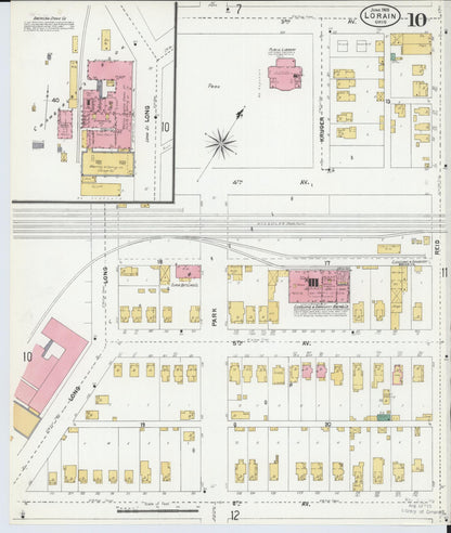 Sanborn Fire Insurance Map from Lorain, Lorain County, Ohio (1905), Sheet #0010 - Historic Sanborn Fire Insurance Map Print, vintage old map wall art, antique decor, genealogy gift, Ohio Ohio map