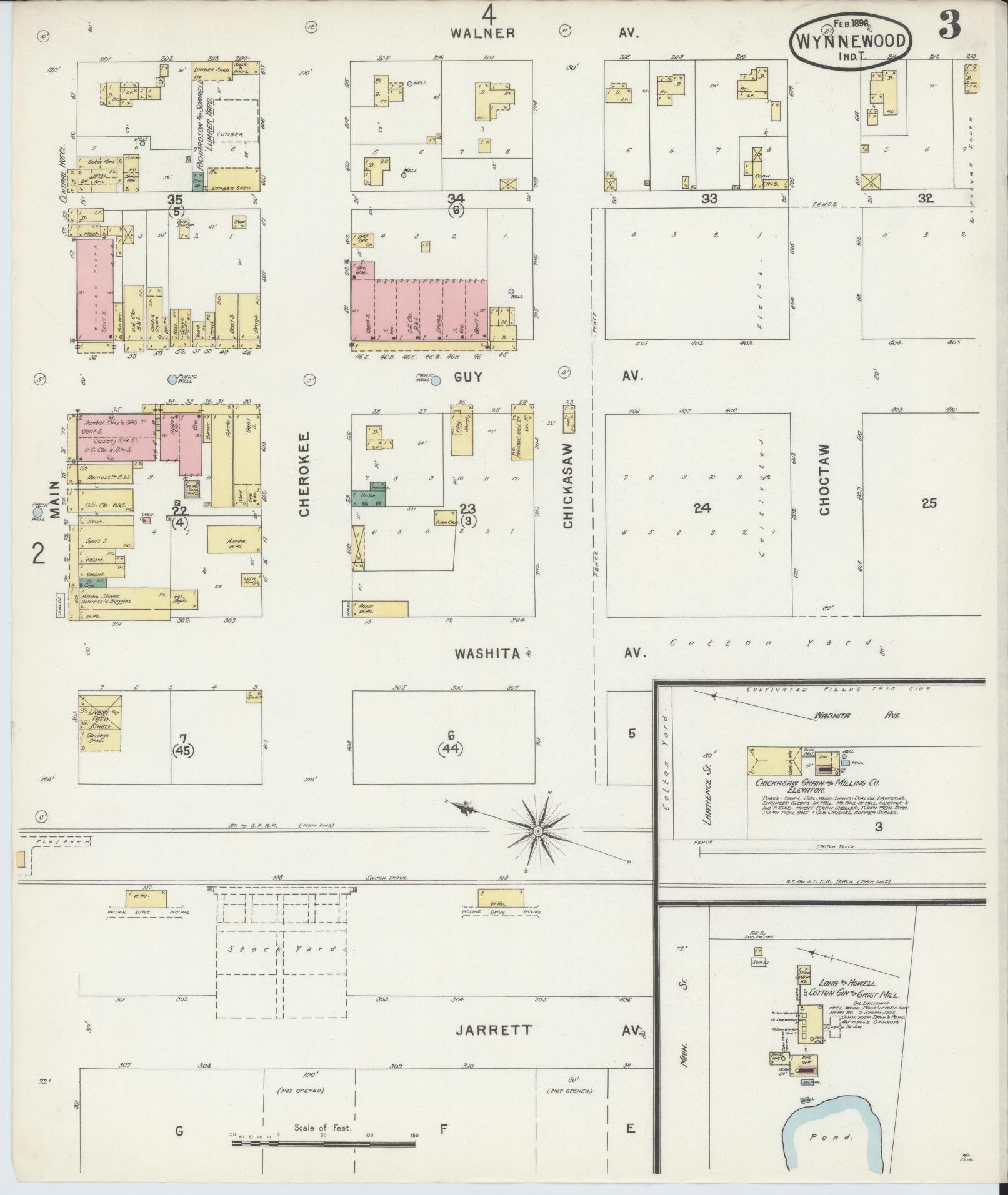 Sanborn Fire Insurance Map from Wynnewood, Garvin County, Oklahoma (1896), Sheet #0003 - Historic Sanborn Fire Insurance Map Print, vintage old map wall art, antique decor, genealogy gift, Oklahoma Oklahoma map