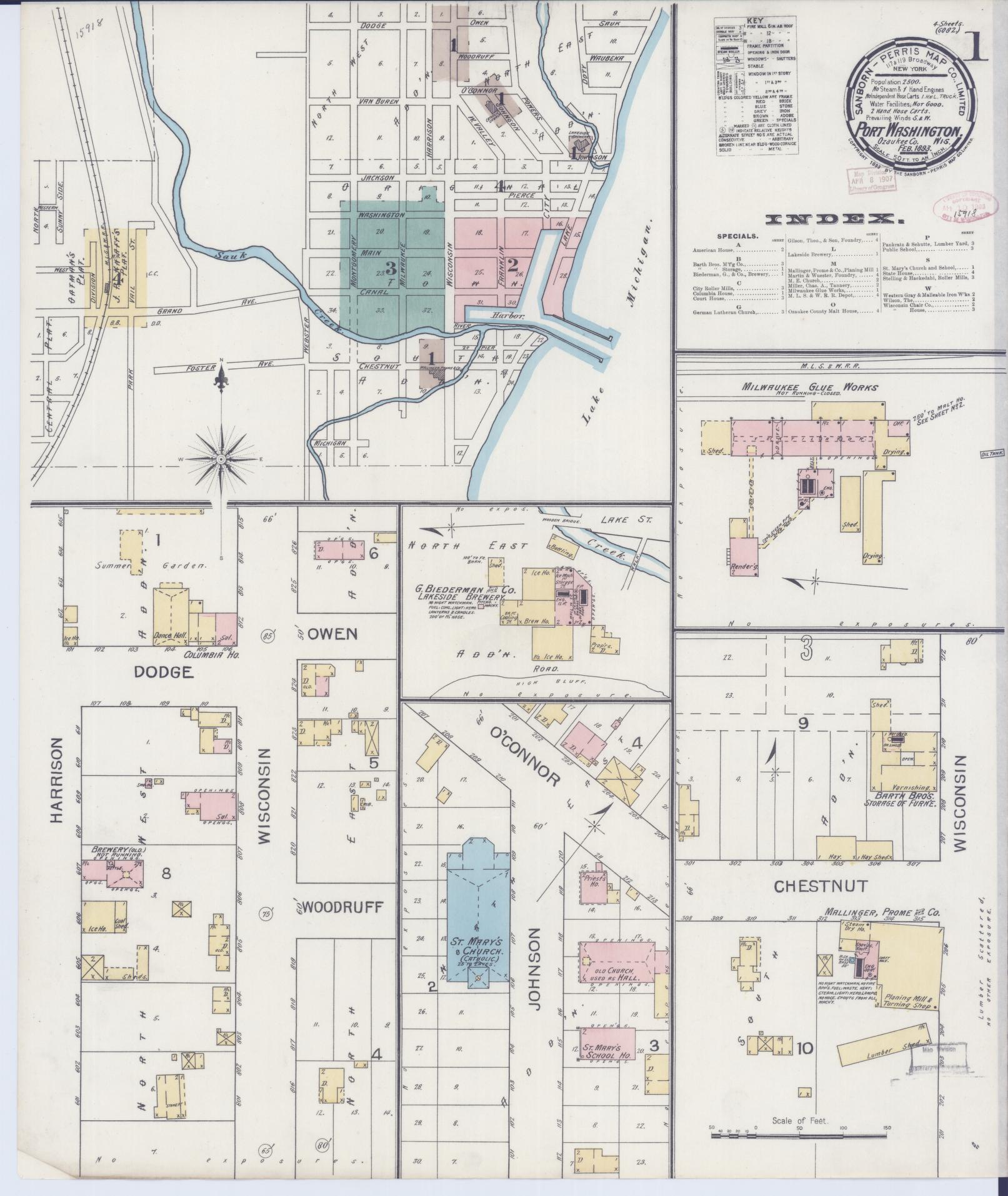 Sanborn Fire Insurance Map from Port Washington, Ozaukee County, Wisconsin (1893), Sheet #0001 - Complete Map Set gallery image, historic Sanborn map, vintage wall art, Wisconsin Wisconsin