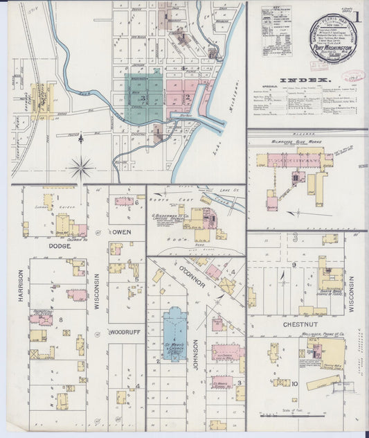 Sanborn Fire Insurance Map from Port Washington, Ozaukee County, Wisconsin (1893), Sheet #0001 - Complete Map Set gallery image, historic Sanborn map, vintage wall art, Wisconsin Wisconsin