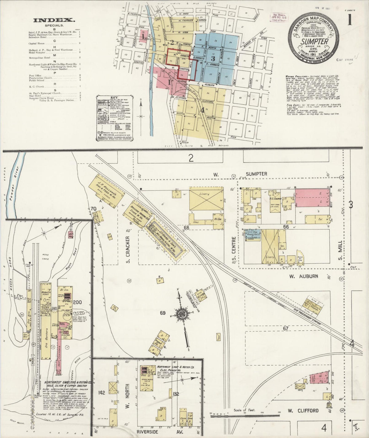 Sanborn Fire Insurance Map from Sumpter, Baker County, Oregon (1911), Sheet #0001 - Historic Sanborn Fire Insurance Map Print, vintage old map wall art, antique decor, genealogy gift, Oregon Oregon map