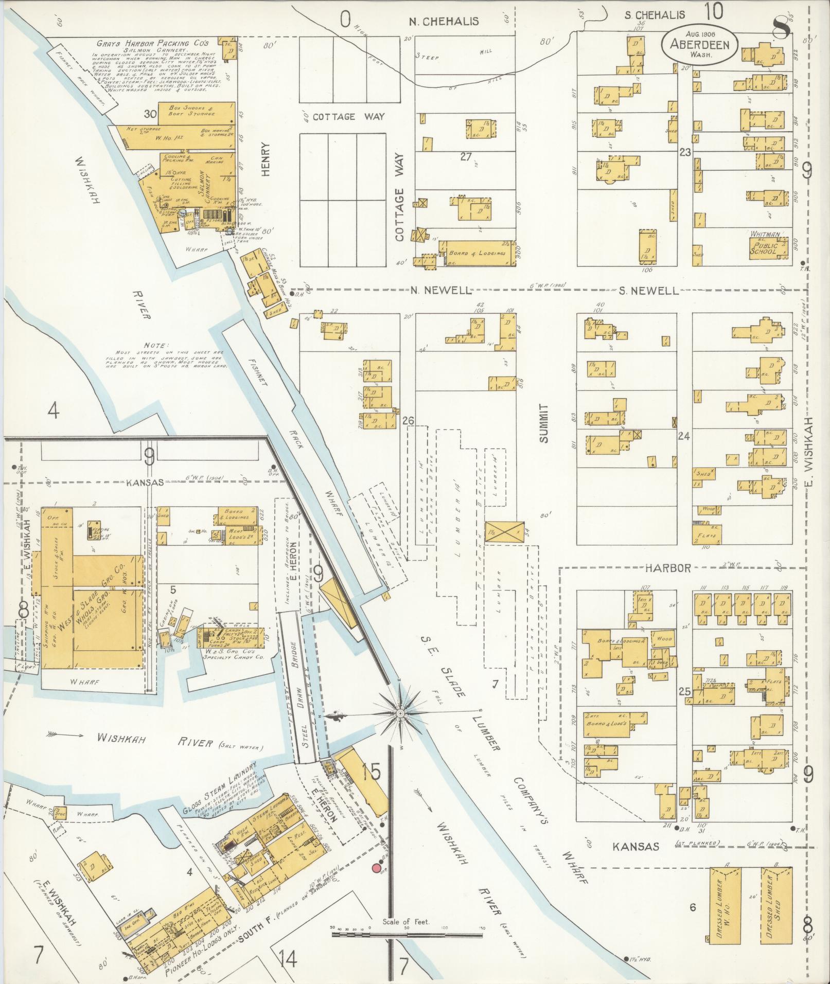 Sanborn Fire Insurance Map from Aberdeen, Grays Harbor County, Washington (1906), Sheet #0008 - Complete Map Set gallery image, historic Sanborn map, vintage wall art, Washington Washington