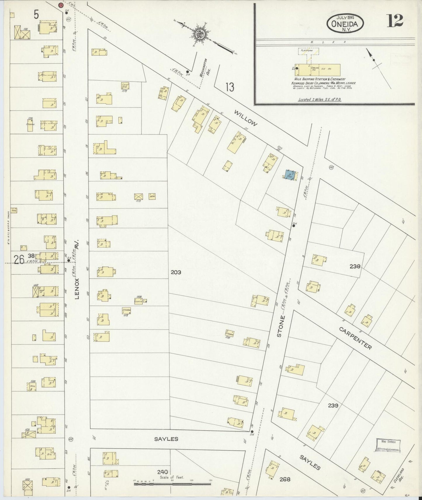 Sanborn Fire Insurance Map from Oneida, Madison County, New York (1914), Sheet #0012 - Complete Map Set gallery image, historic Sanborn map, vintage wall art, New York New York