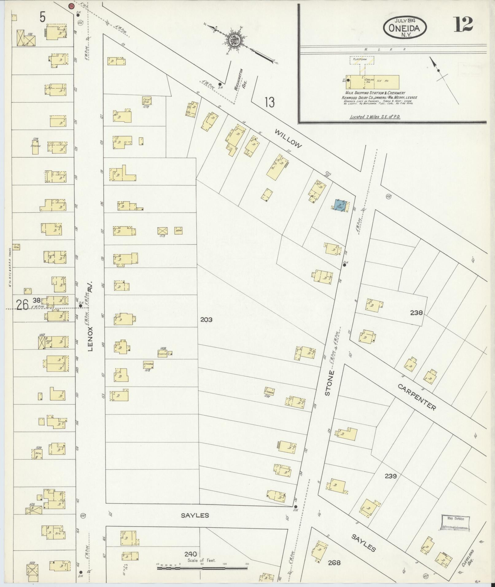 Sanborn Fire Insurance Map from Oneida, Madison County, New York (1914), Sheet #0012 - Complete Map Set gallery image, historic Sanborn map, vintage wall art, New York New York