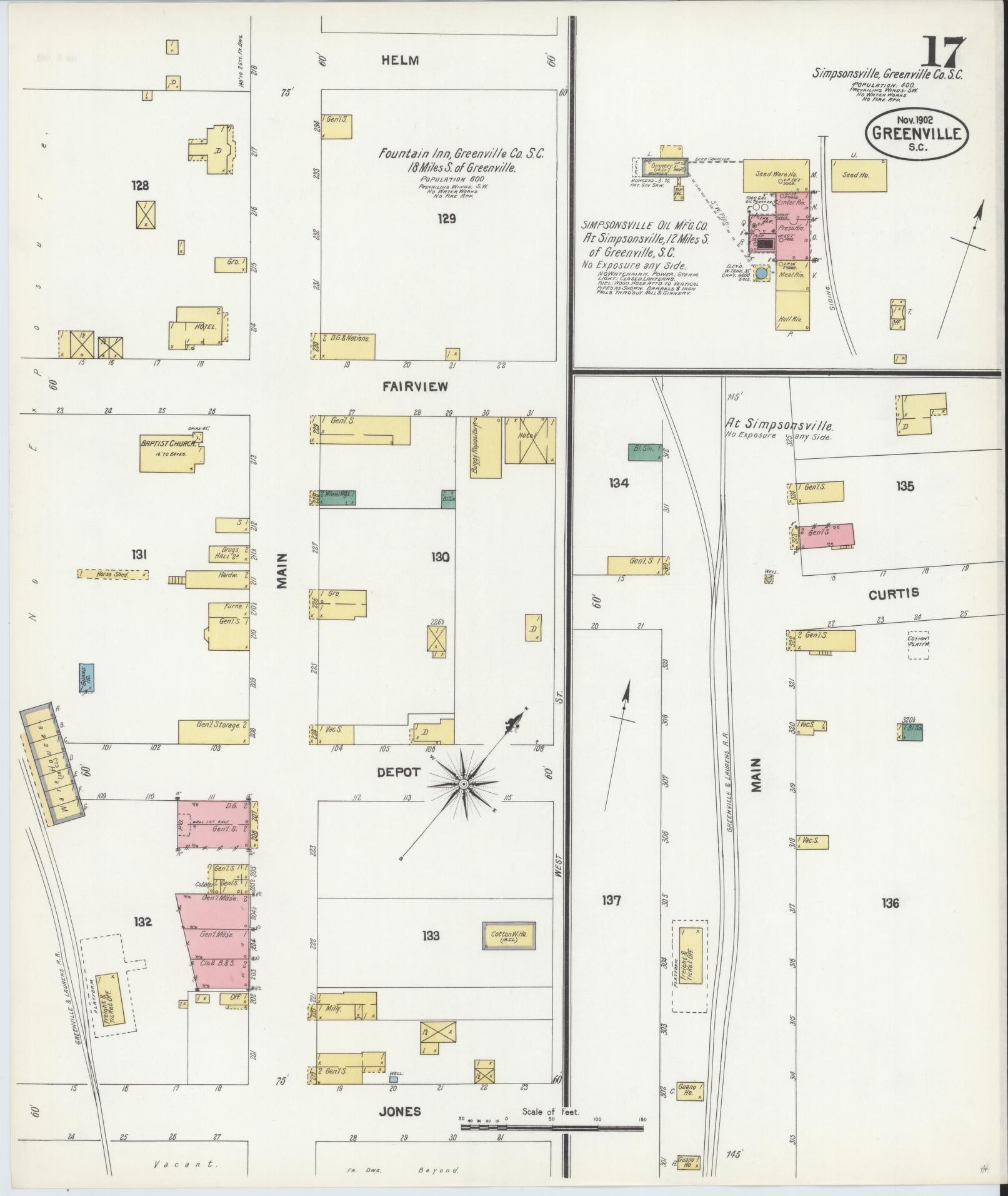 Sanborn Fire Insurance Map from Greenville, Greenville County, South Carolina (1902), Sheet #0017 - Complete Map Set gallery image, historic Sanborn map, vintage wall art, South Carolina South Carolina