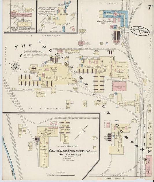 Sanborn Fire Insurance Map from Pottstown, Montgomery County, Pennsylvania (1885), Sheet #0007 - Historic Sanborn Fire Insurance Map Print, vintage old map wall art, antique decor, genealogy gift, Pennsylvania Pennsylvania map