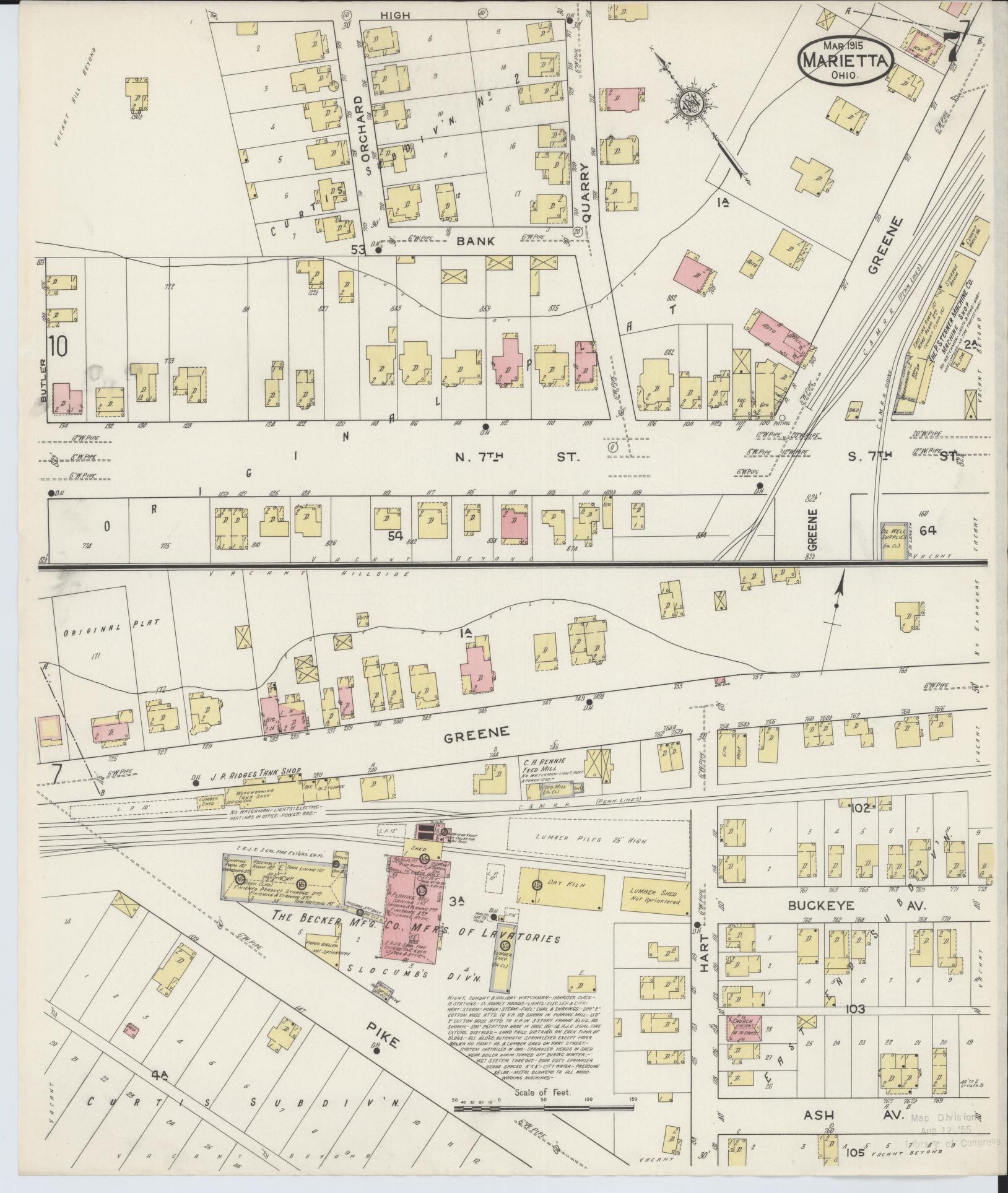 Sanborn Fire Insurance Map from Marietta, Washington County, Ohio (1915), Sheet #0007 - Historic Sanborn Fire Insurance Map Print, vintage old map wall art, antique decor, genealogy gift, Ohio Ohio map