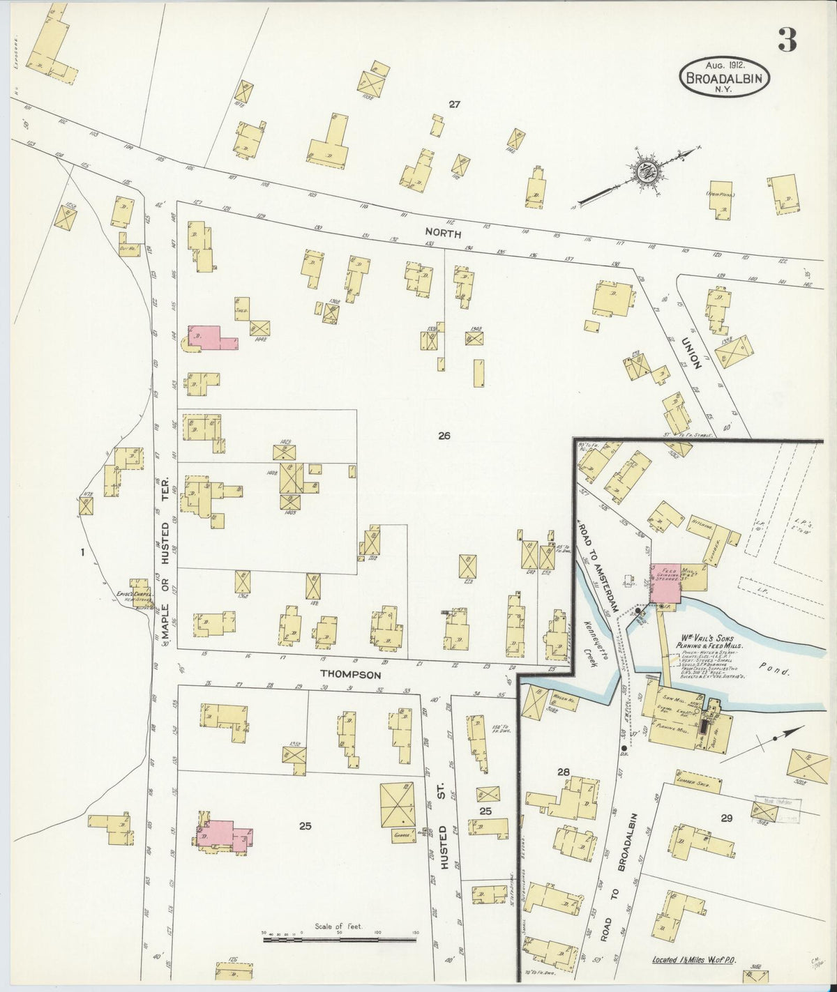 Sanborn Fire Insurance Map from Broadalbin, Fulton County, New York (1912), Sheet #0003 - Historic Sanborn Fire Insurance Map Print, vintage old map wall art, antique decor, genealogy gift, New York New York map
