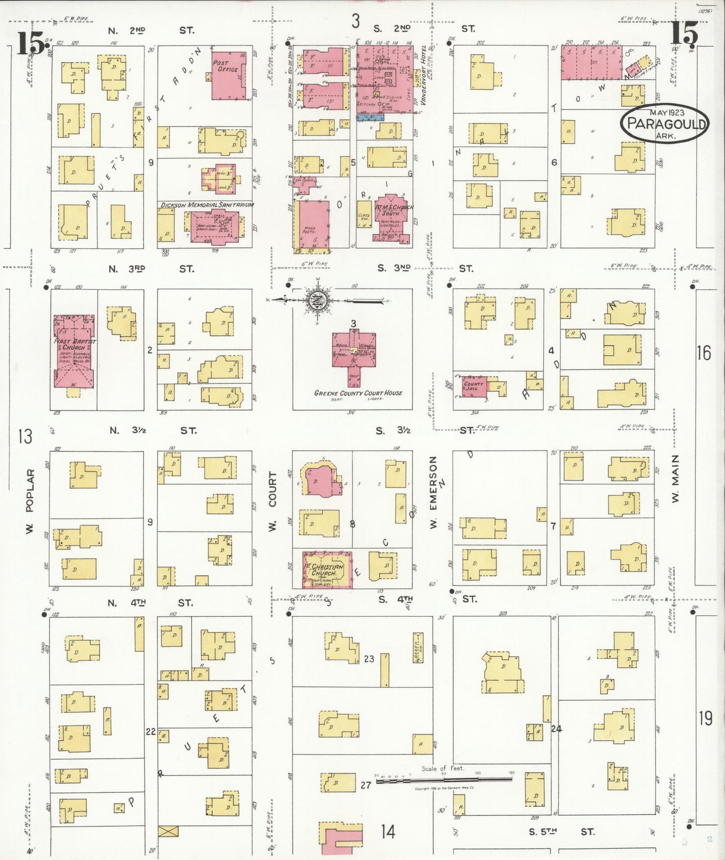 Sanborn Fire Insurance Map from Paragould, Greene County, Arkansas (1923), Sheet #0015 - Complete Map Set gallery image, historic Sanborn map, vintage wall art, Arkansas Arkansas