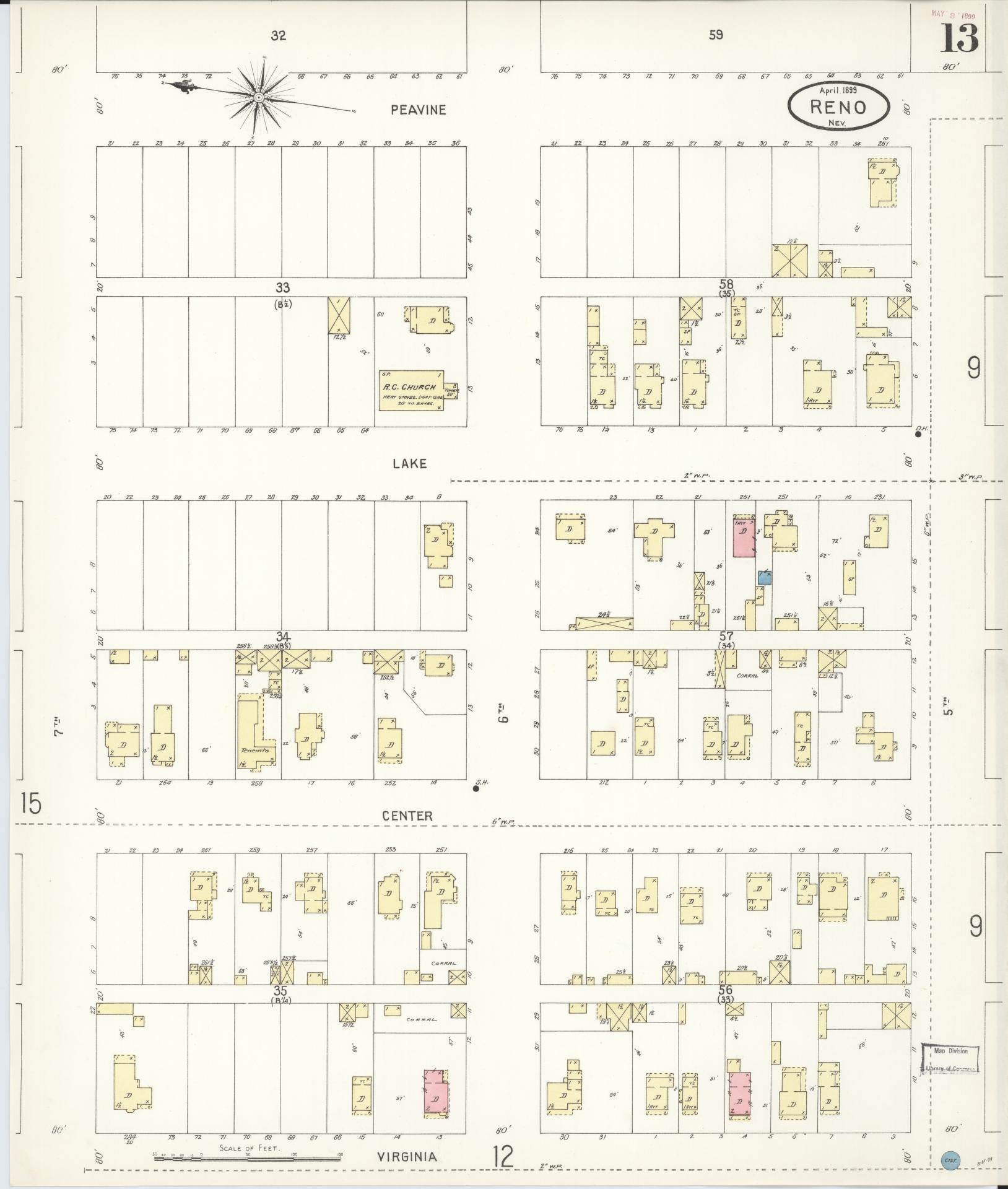 Sanborn Fire Insurance Map from Reno, Washoe County, Nevada (1899), Sheet #0013 - Complete Map Set gallery image, historic Sanborn map, vintage wall art, Nevada Nevada
