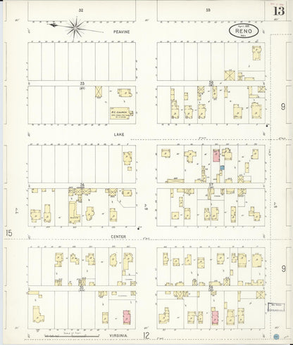 Sanborn Fire Insurance Map from Reno, Washoe County, Nevada (1899), Sheet #0013 - Complete Map Set gallery image, historic Sanborn map, vintage wall art, Nevada Nevada