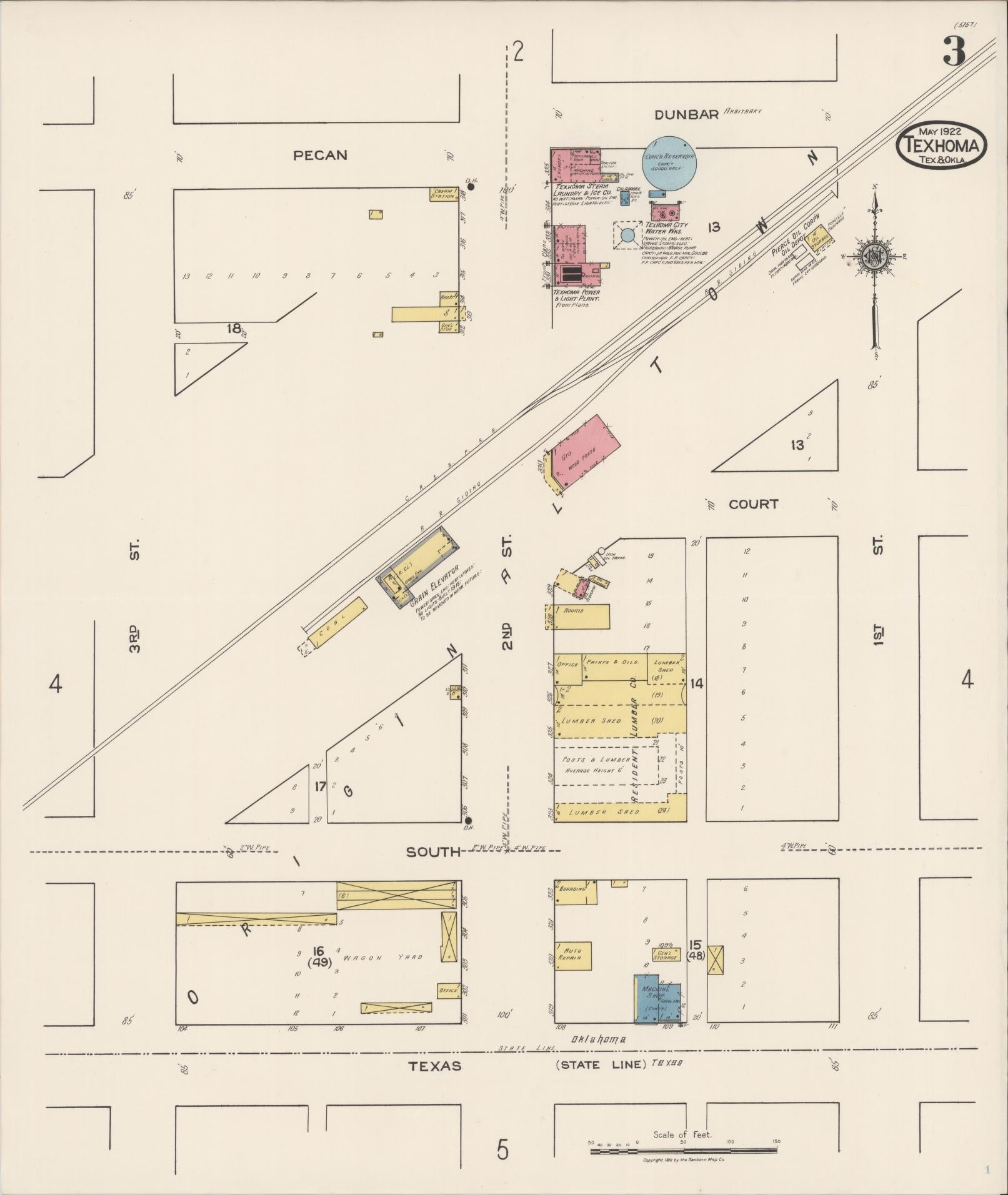 Sanborn Fire Insurance Map from Texhoma, Texas County, Oklahoma and Sherman County, Texas, Texas (1922), Sheet #0003 - Complete Map Set gallery image, historic Sanborn map, vintage wall art, Oklahoma Oklahoma