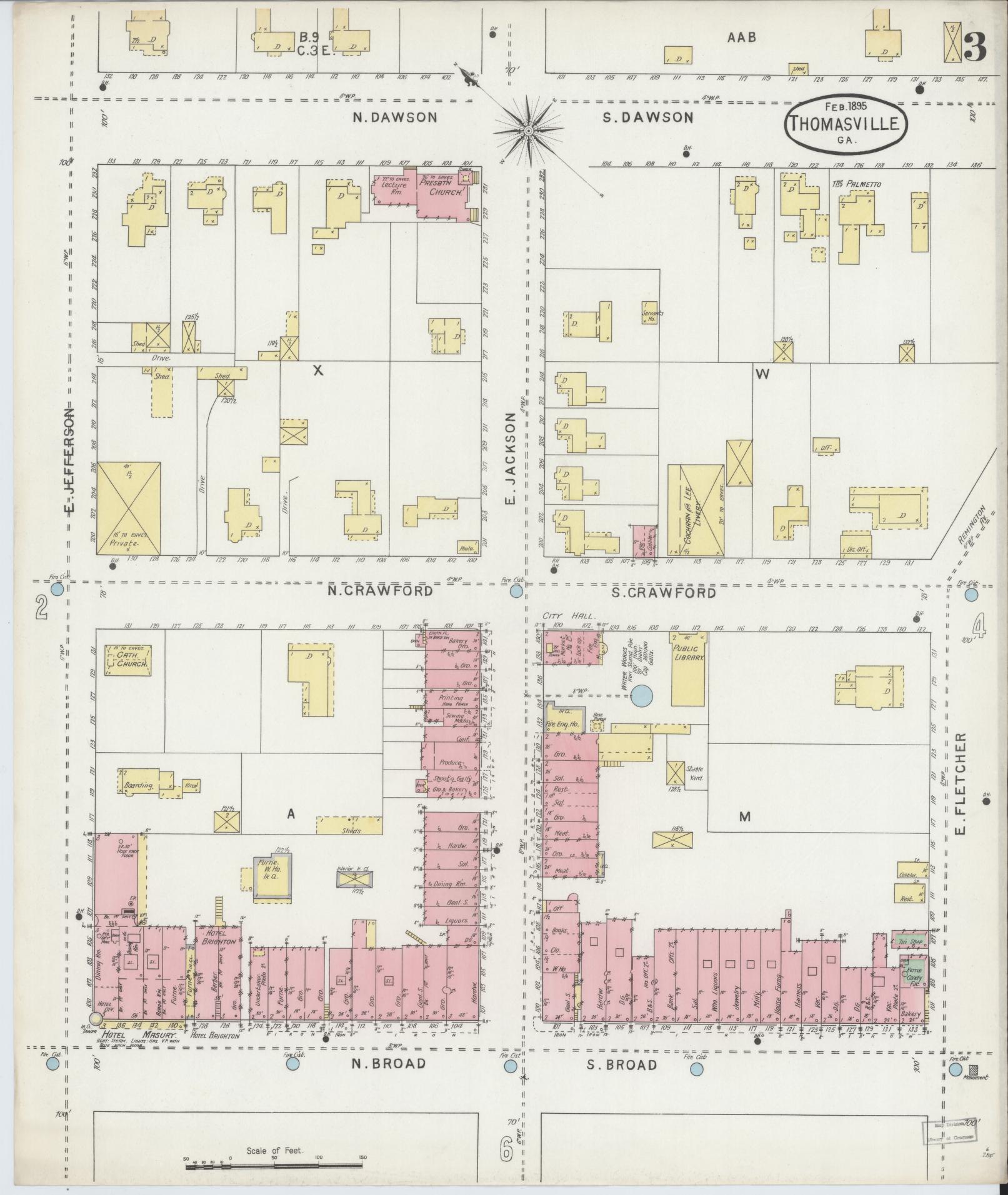 Sanborn Fire Insurance Map from Thomasville, Thomas County, Georgia (1895), Sheet #0003 - Historic Sanborn Fire Insurance Map Print, vintage old map wall art, antique decor, genealogy gift, Georgia Georgia map
