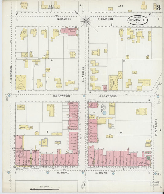 Sanborn Fire Insurance Map from Thomasville, Thomas County, Georgia (1895), Sheet #0003 - Historic Sanborn Fire Insurance Map Print, vintage old map wall art, antique decor, genealogy gift, Georgia Georgia map