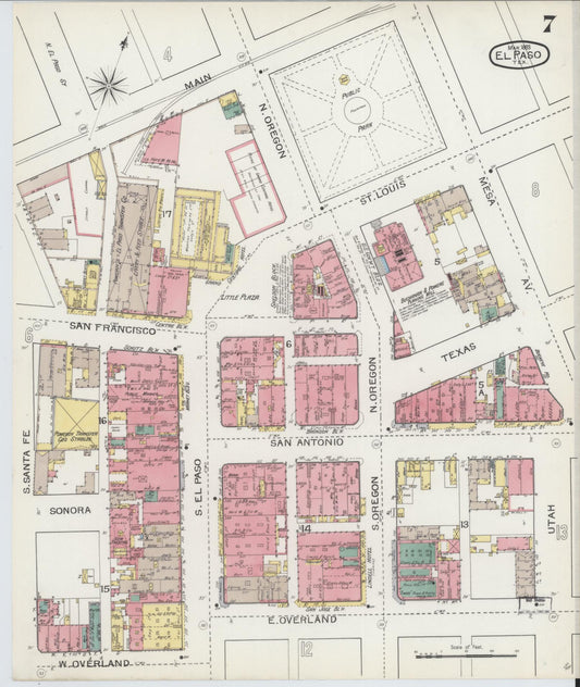 Sanborn Fire Insurance Map from El Paso, El Paso County, Texas (1893), Sheet #0007 - Historic Sanborn Fire Insurance Map Print, vintage old map wall art, antique decor, genealogy gift, Texas Texas map