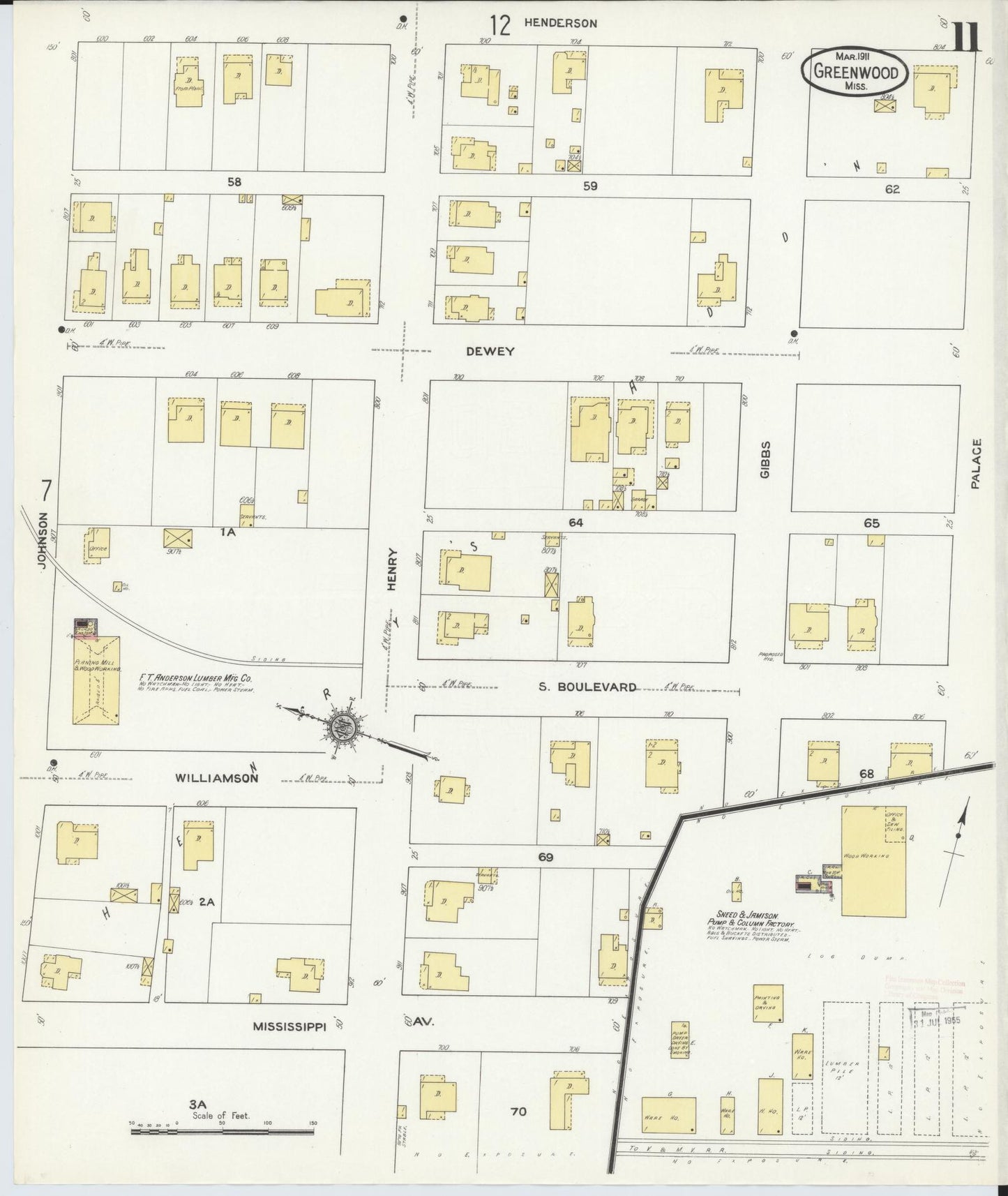 Sanborn Fire Insurance Map from Greenwood, Leflore County, Mississippi (1911), Sheet #0011 - Complete Map Set gallery image, historic Sanborn map, vintage wall art, Mississippi Mississippi