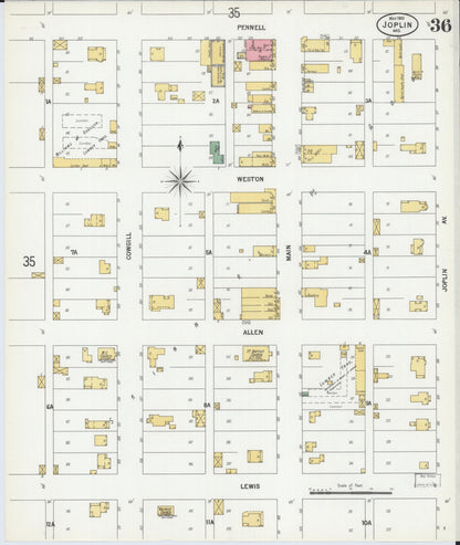 Sanborn Fire Insurance Map from Joplin, Jasper County, Missouri (1900), Sheet #0036 - Historic Sanborn Fire Insurance Map Print, vintage old map wall art, antique decor, genealogy gift, Missouri Missouri map