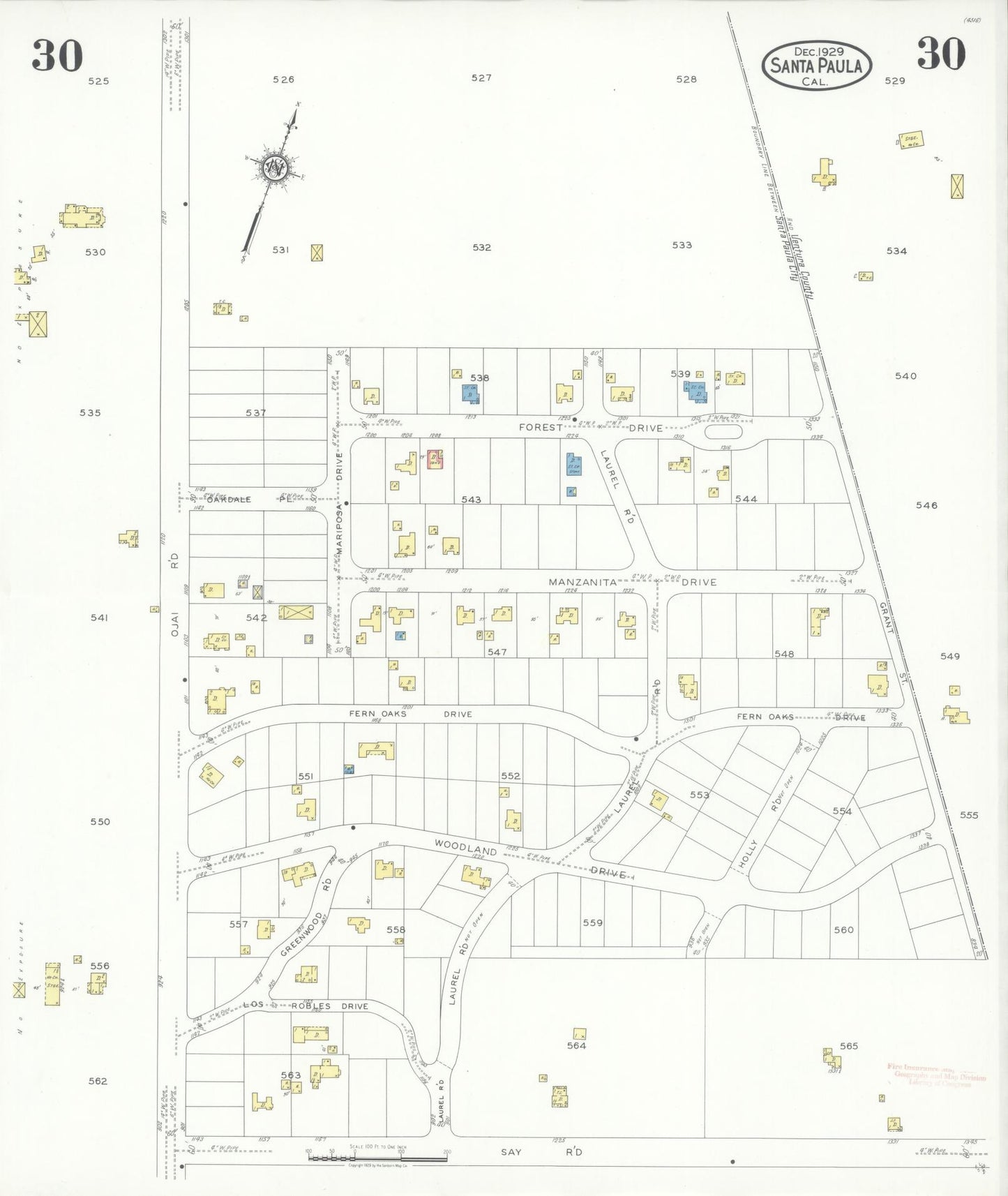 Sanborn Fire Insurance Map from Santa Paula, Ventura County, California (1929), Sheet #0030 - Complete Map Set gallery image, historic Sanborn map, vintage wall art, California California