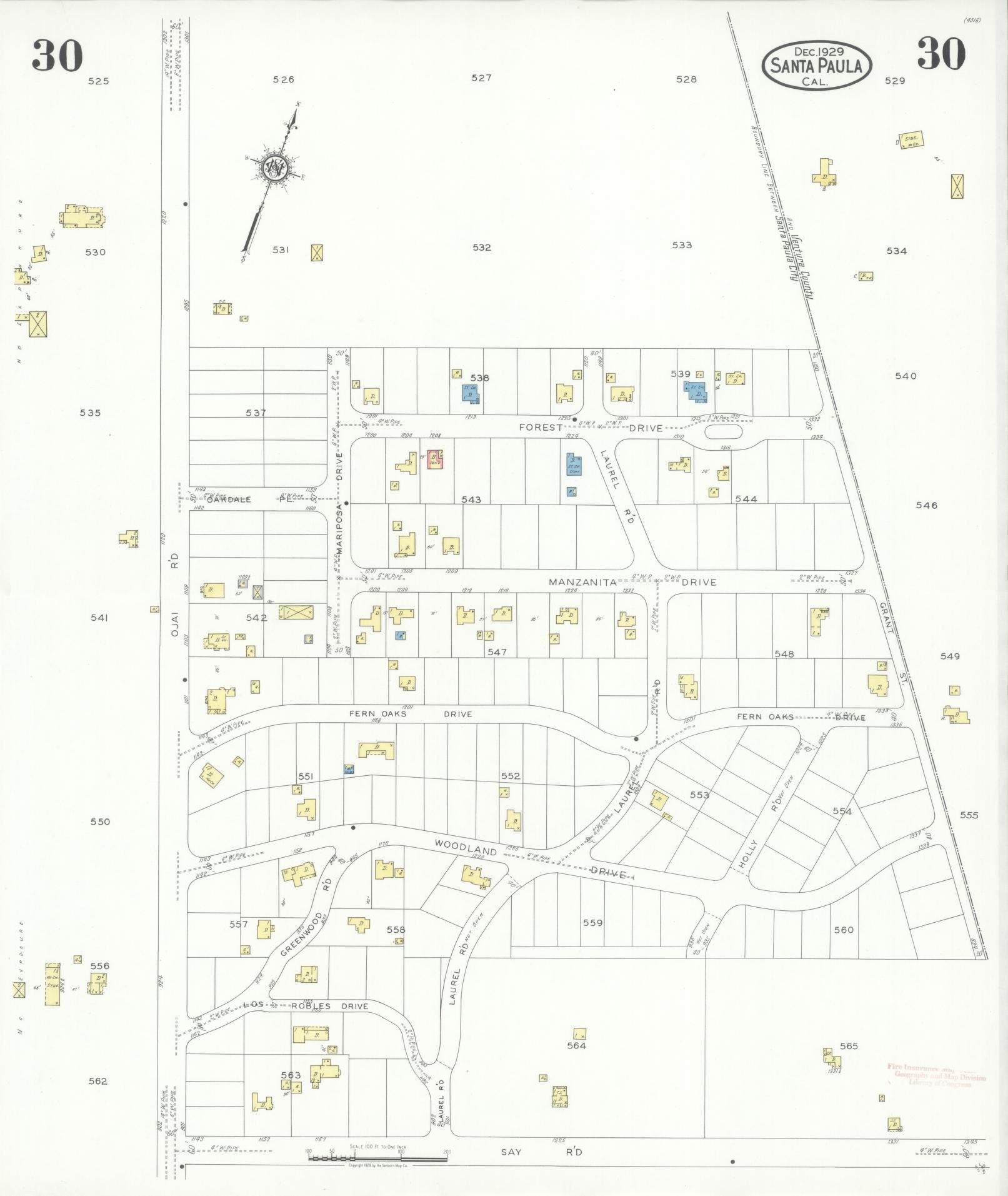 Sanborn Fire Insurance Map from Santa Paula, Ventura County, California (1929), Sheet #0030 - Complete Map Set gallery image, historic Sanborn map, vintage wall art, California California