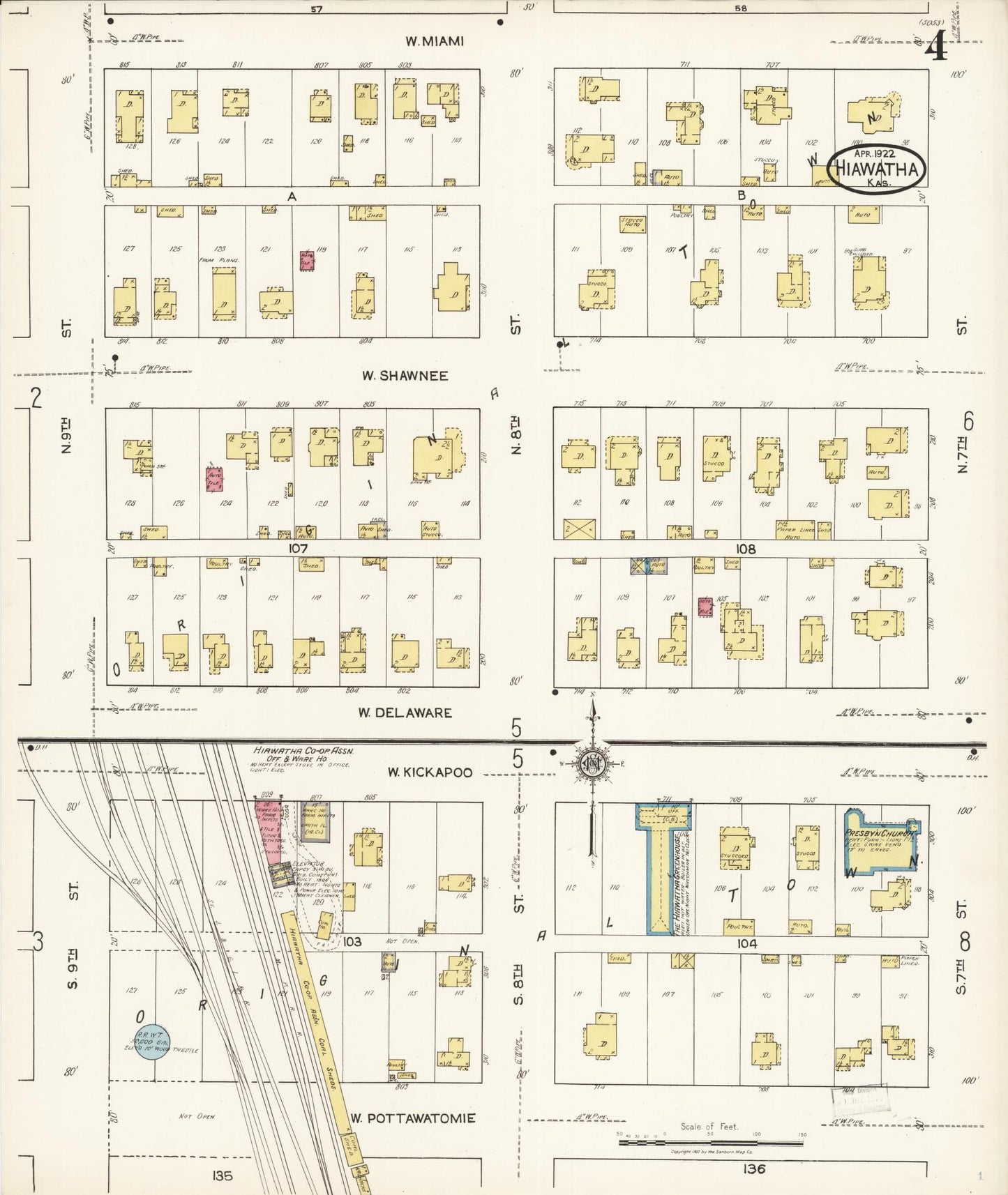 Sanborn Fire Insurance Map from Hiawatha, Brown County, Kansas (1922), Sheet #0004 - Complete Map Set gallery image, historic Sanborn map, vintage wall art, Kansas Kansas
