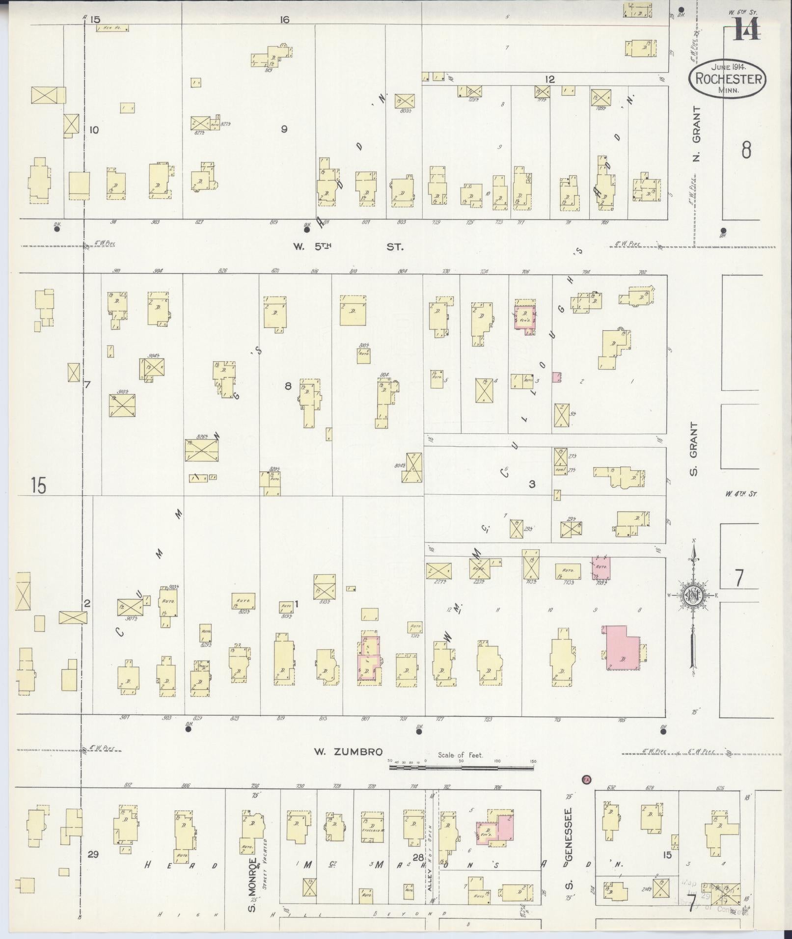 Sanborn Fire Insurance Map from Rochester, Olmsted County, Minnesota (1914), Sheet #0014 - Complete Map Set gallery image, historic Sanborn map, vintage wall art, Minnesota Minnesota