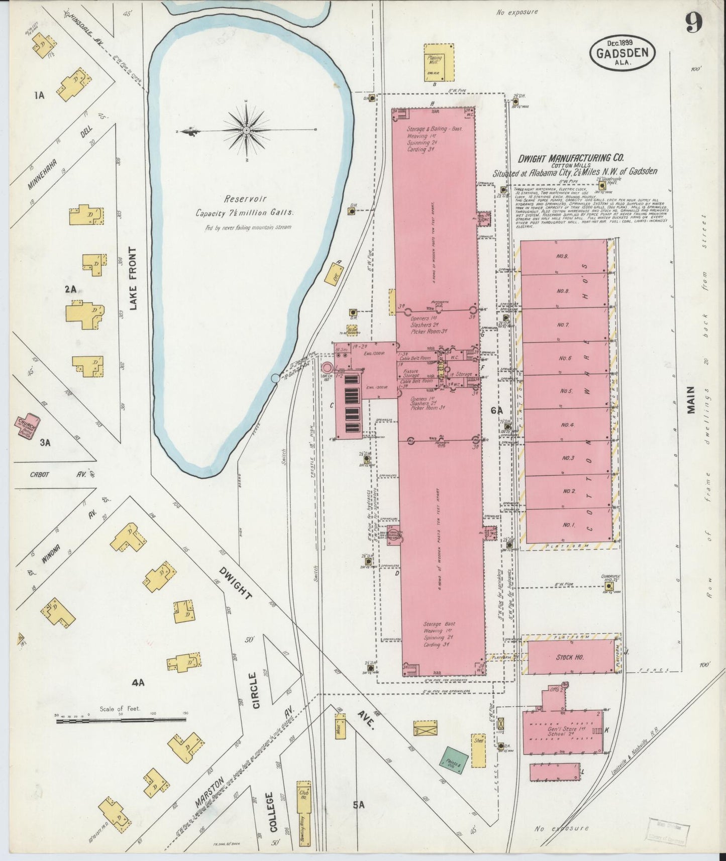 Sanborn Fire Insurance Map from Gadsden, Etowah County, Alabama (1899), Sheet #0009 - Historic Sanborn Fire Insurance Map Print, vintage old map wall art, antique decor, genealogy gift, Alabama Alabama map