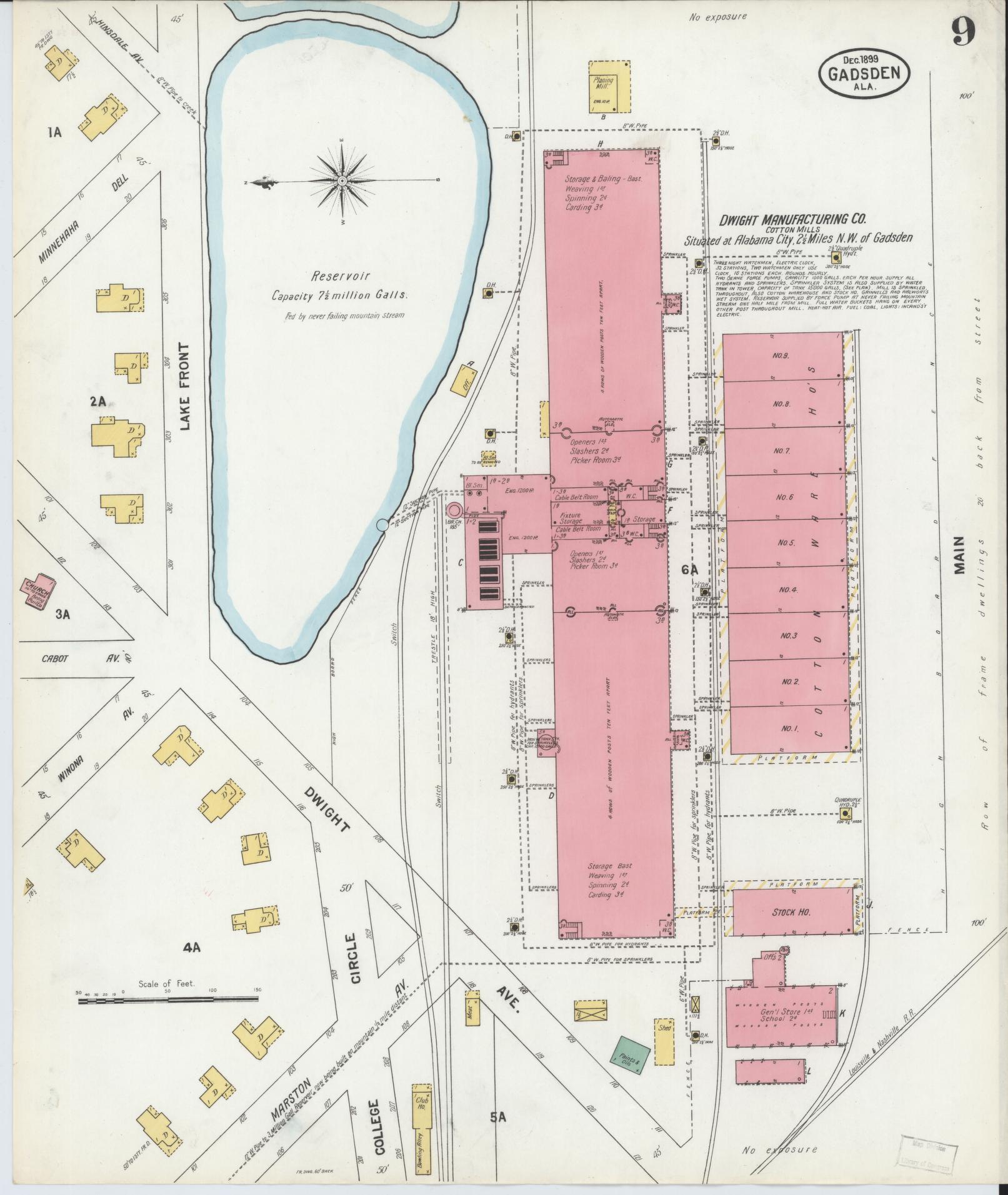 Sanborn Fire Insurance Map from Gadsden, Etowah County, Alabama (1899), Sheet #0009 - Historic Sanborn Fire Insurance Map Print, vintage old map wall art, antique decor, genealogy gift, Alabama Alabama map