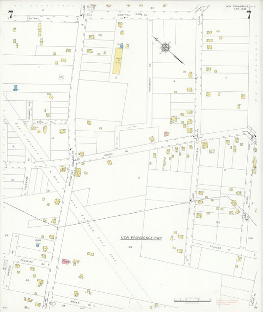 Sanborn Fire Insurance Map from New Providence, Union County, New Jersey (1938), Sheet #0007 - Historic Sanborn Fire Insurance Map Print, vintage old map wall art, antique decor, genealogy gift, New Jersey New Jersey map