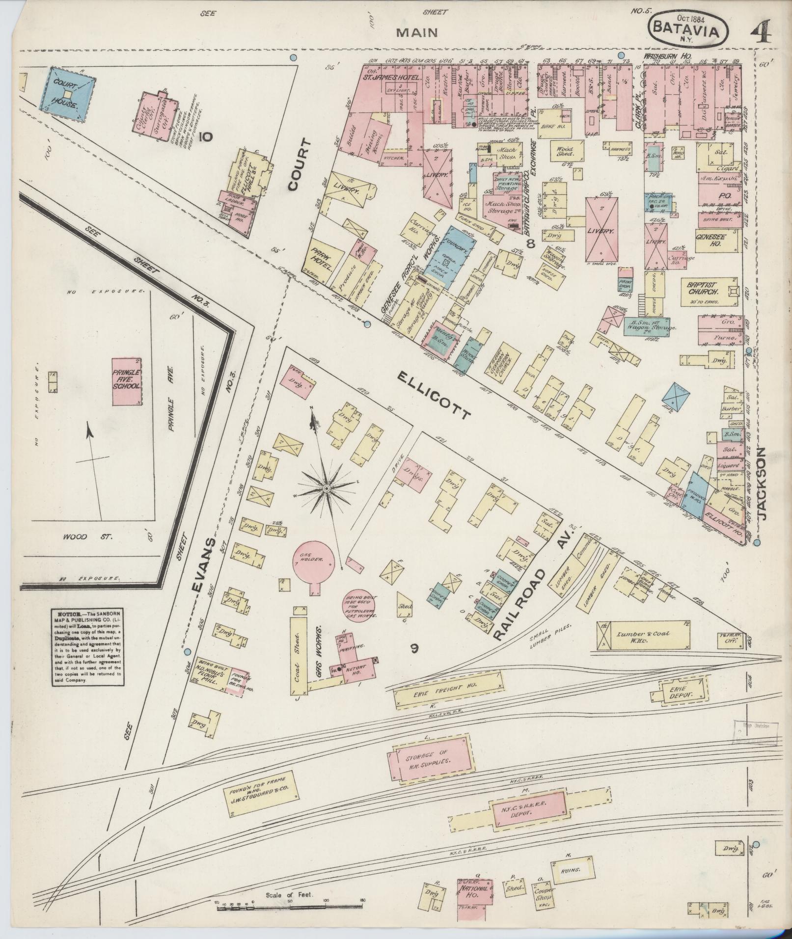 Sanborn Fire Insurance Map from Batavia, Genesee County, New York (1884), Sheet #0004 - Complete Map Set gallery image, historic Sanborn map, vintage wall art, New York New York