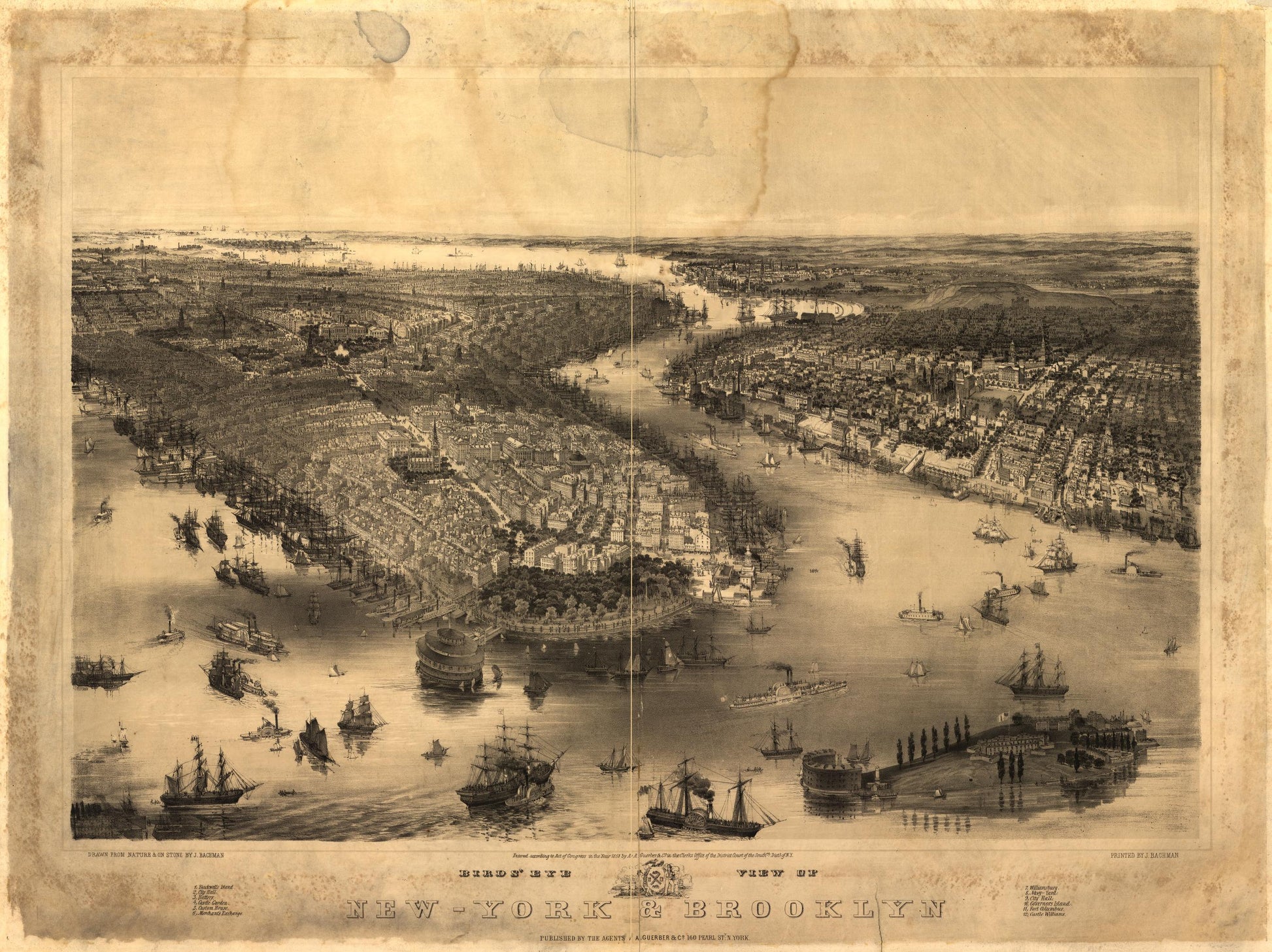 Bird's eye view of New-York & Brooklyn (1851) – Historic Bird’s-Eye View Panorama Print