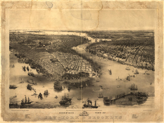 Bird's eye view of New-York & Brooklyn (1851) – Historic Bird’s-Eye View Panorama Print