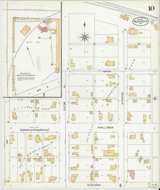 Sanborn Fire Insurance Map from Rochester, Fulton County, Indiana (1901), Sheet #0010 - Historic Sanborn Fire Insurance Map Print, vintage old map wall art, antique decor, genealogy gift, Indiana Indiana map