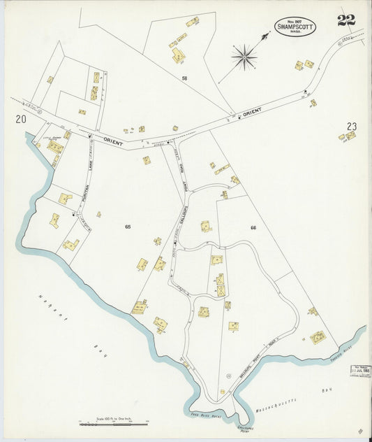 Sanborn Fire Insurance Map from Swampscott, Essex County, Massachusetts (1907), Sheet #0022 - Historic Sanborn Fire Insurance Map Print, vintage old map wall art, antique decor, genealogy gift, Massachusetts Massachusetts map