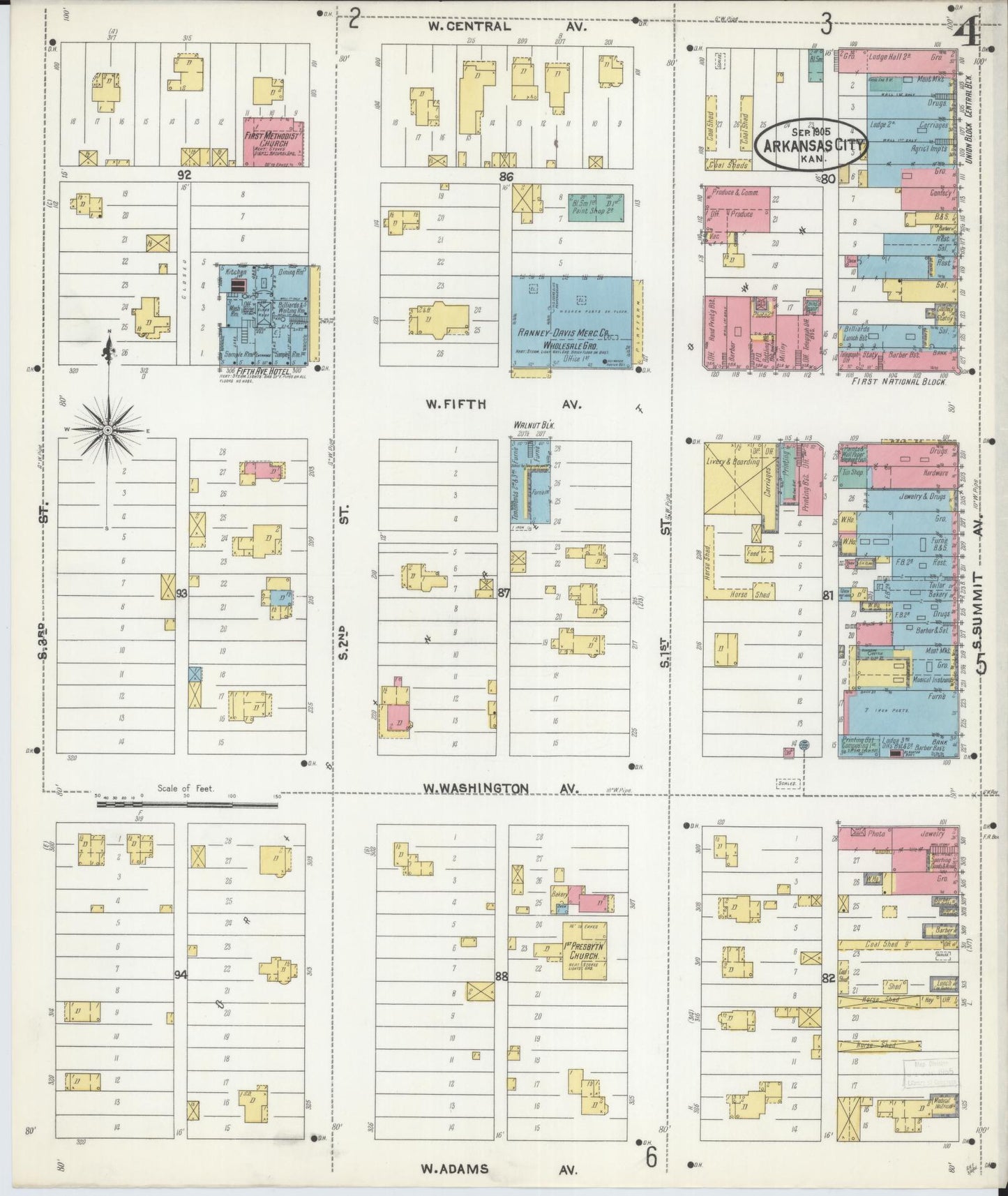 Sanborn Fire Insurance Map from Arkansas City, Cowley County, Kansas (1905), Sheet #0004 - Historic Sanborn Fire Insurance Map Print, vintage old map wall art, antique decor, genealogy gift, Kansas Kansas map