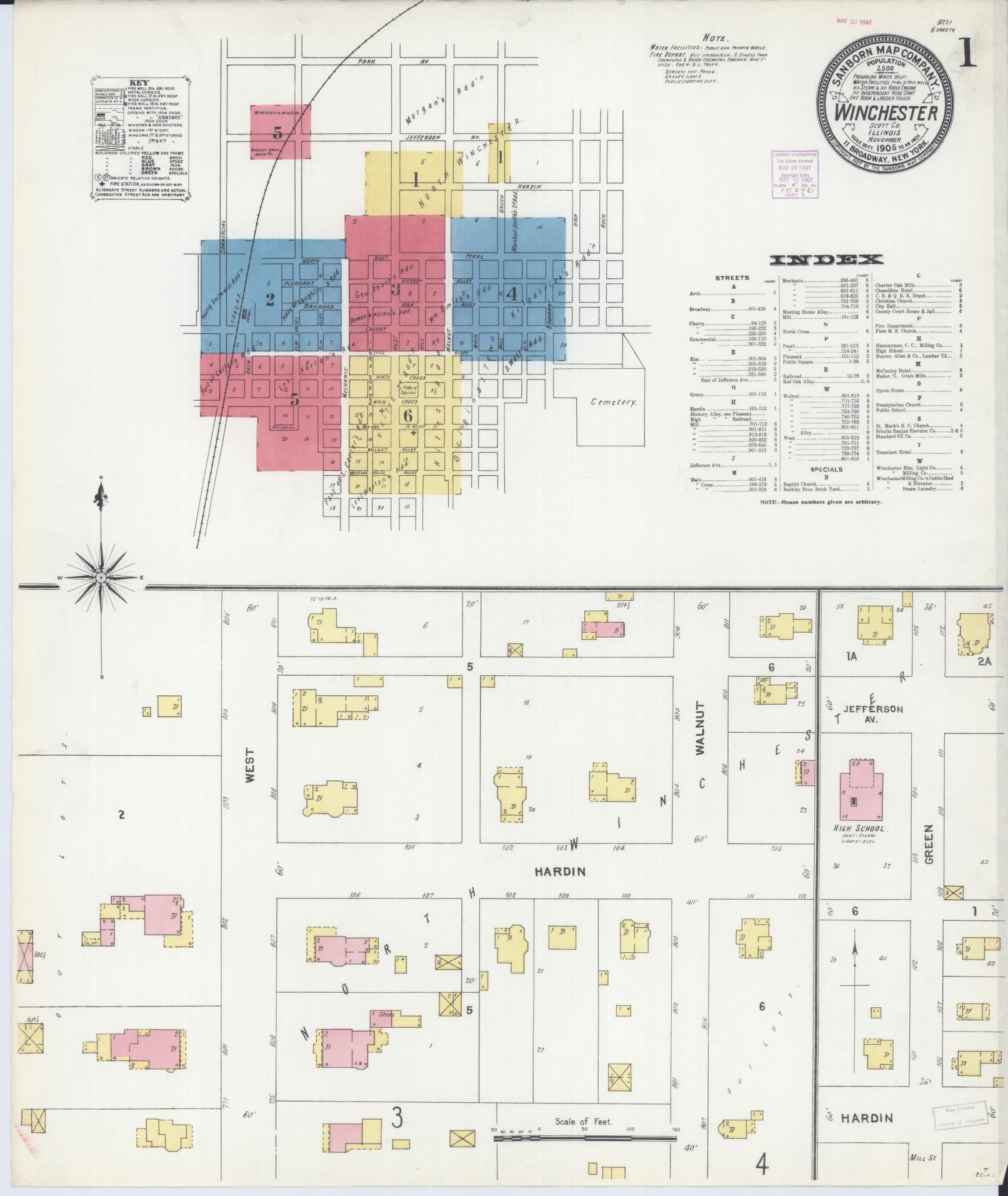 Sanborn Fire Insurance Map from Winchester, Scott County, Illinois (1906), Sheet #0001 - Complete Map Set gallery image, historic Sanborn map, vintage wall art, Illinois Illinois